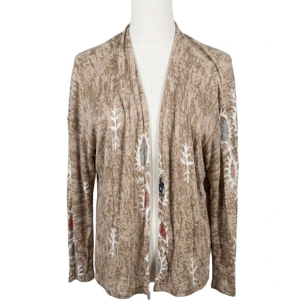 Nic & Zoe Tan Aztec Open Front Cardigan Size Large